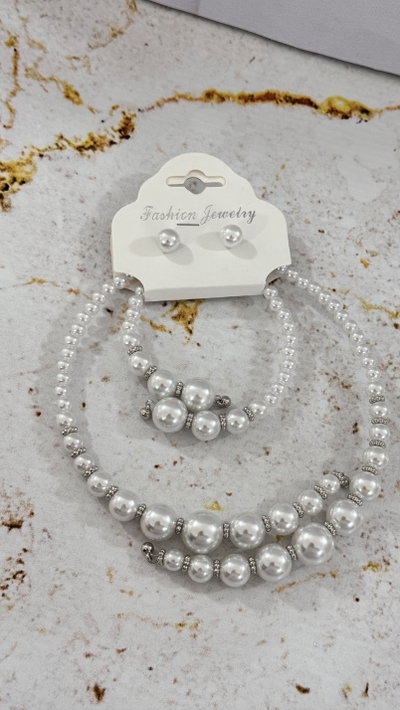 Set De Perlas  Collar-Pulsera-Aros