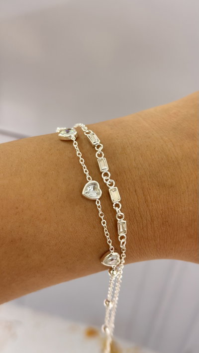 Pulsera Doble Corazon Y Cubic AB