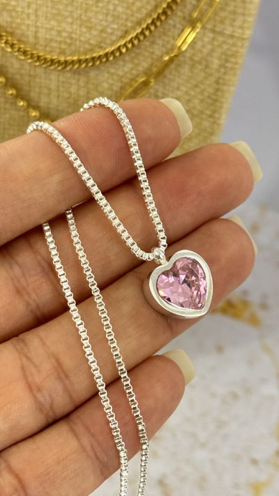 Collar Corazón Cubic Rosa AB