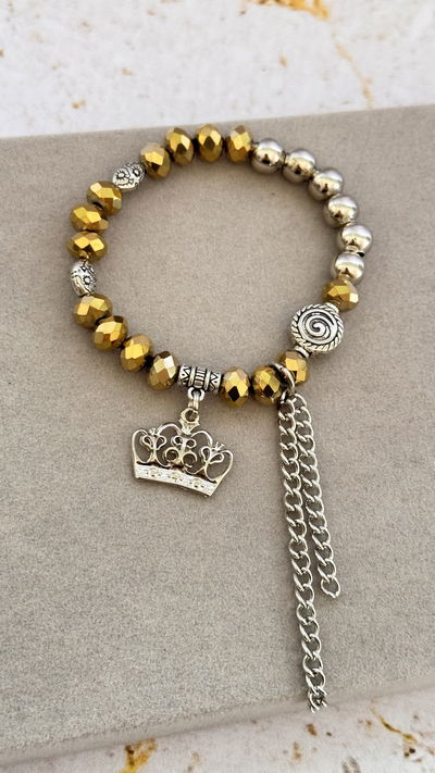 Pulsera Cristal Dorado Metalizado Corona