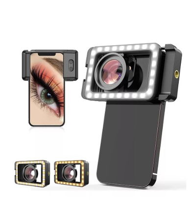 Lente macro 15X con luz de relleno LED, Samsung, Android, con Clip Universal para Lente