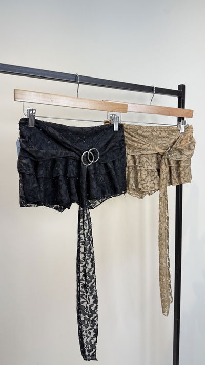 Minishort de encaje tiro bajo con lazo / talle xs