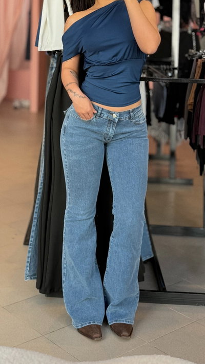 Jeans Oxford tiro bajo elastizado 