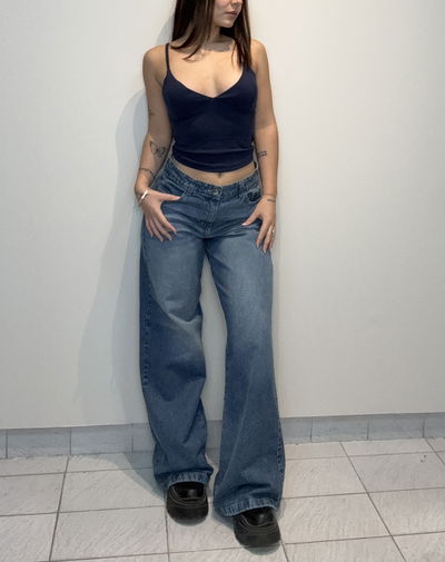 Jeans Wide Leg azul tiro medio (36 al 42)