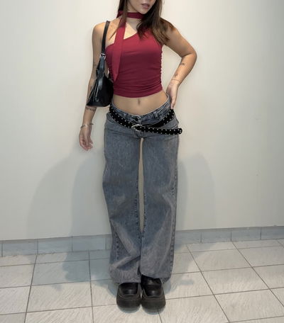 Jeans tiro bajo gris gastado (36 al 42)