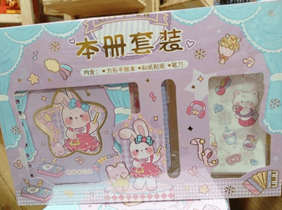 Kit Kawaii conejito (libreta, lapicera y stickers)