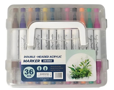 Caja de marcadores acrílicos 3 pisos y doble punta x36