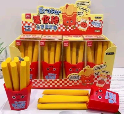 Gomas de borrar de Papas Fritas con cajita de plástico