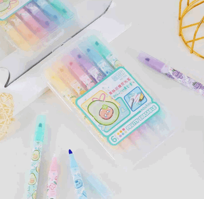 Marcadores con aroma a frutitas Kawaii doble punta borrables