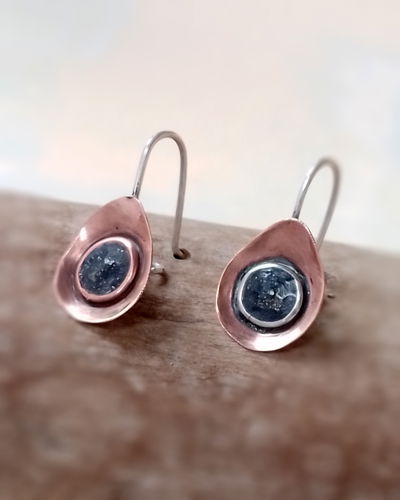 Aros con pasante de Plata 925  Ovo Cobre Negro