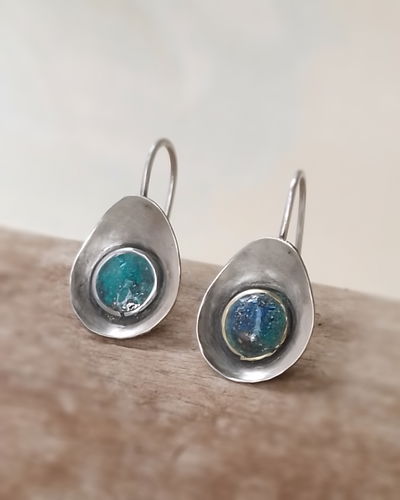 Aros con pasante de Plata 925  Ovo Azulado 