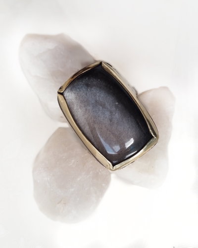Anillo con Obsidiana Plateada