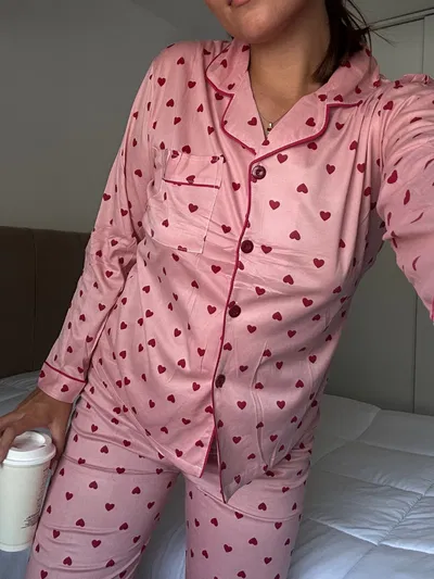 PIJAMA CAMISERO IMPORTADO CORAZONES ROJOS