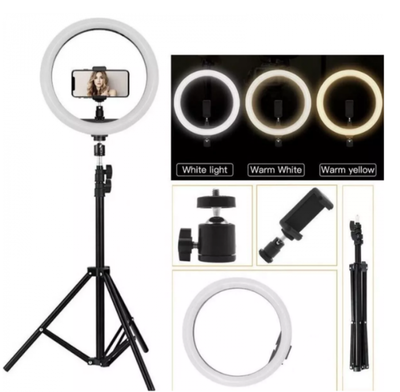 ARO DE LUZ DITRON LED 26 CM CON TRÍPODE 1,50 MTS SELFIE COLOR NEGRO