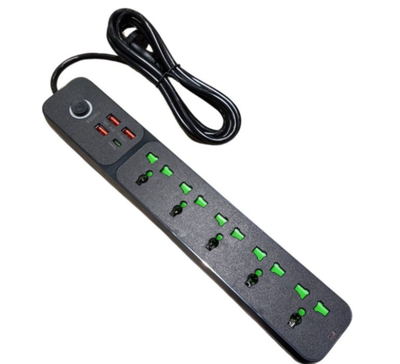 ZAPATILLA ALARGUE MODERNO 5 TOMAS 220V + 3 PUERTOS USB + 1 TIPO C