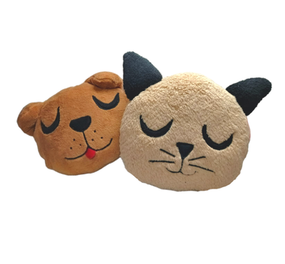 2 Almohadas Gatito y Perrito 32cm Bordado Artesanal