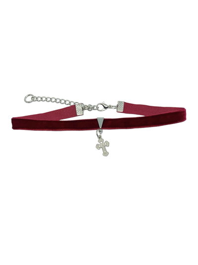 Chocker cherry velvet cross