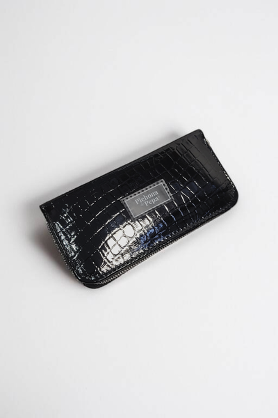 Billetera con cierre negro croco