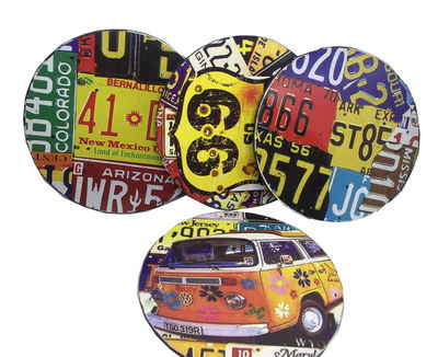 Set 4 Posavasos Rutas 66 Retro Vintage Madera Deco
