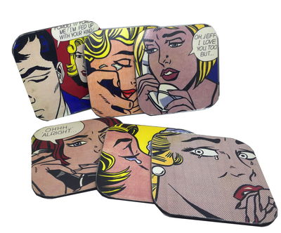 Set De 6 Posavasos Madera Pop Art Retro Vintage