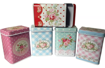 Latas Caja Mediana Con Bisagras Floral Retro Vintage