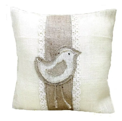 Almohadón Artesanal De Arpillera Shabby Vintage 40 X 40 Cm