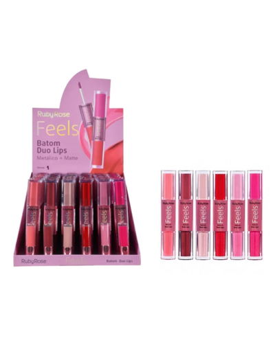 LABIAL LIQUIDO 2 EN 1 METALICO + MATTE FEELS RUBY ROSE - HB-8255