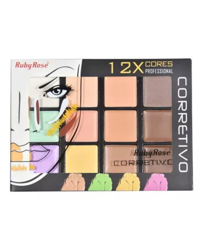 PALETA DE CORRECTORES Y CONTORNOS RUBY ROSE (12 COLORES)