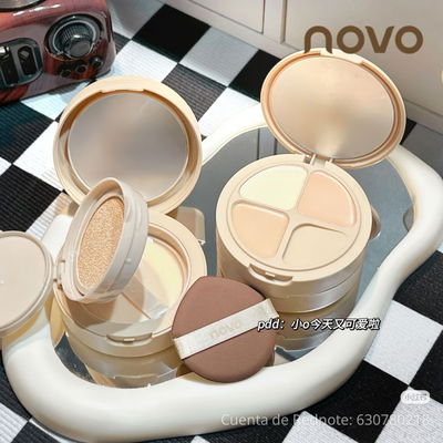 3in1 Base Cushion con polvo translucido y cuarteto de correctores cremosos Novo
