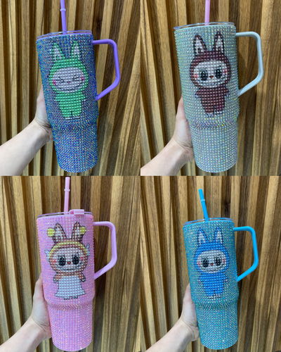 Vasos termicos, estilo Stanley, 1L 200ml Labubu con Brillitos