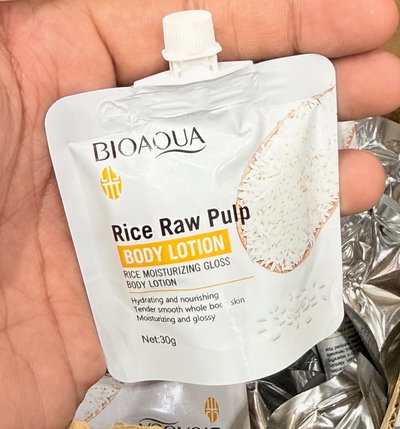 Locion corporal pulpa de Arroz 30g  Bioaqua hidratante y emparejadora de tono 