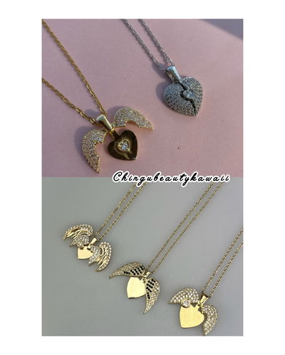 Collar Strass Corazon Alas que se abren para grabar, de acero
