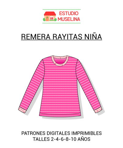 MOLDE DIGITAL REMERA RAYITAS NIÑA - PDF PARA IMPRIMIR