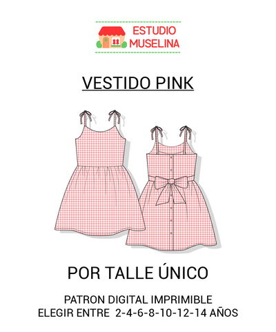 MOLDE DIGITAL VESTIDO PINK POR TALLE ÚNICO - PDF PARA IMPRIMIR + VIDEO TUTORIAL