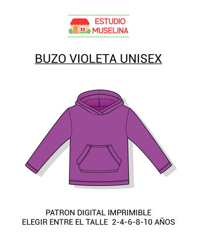 MOLDE DIGITAL BUZO VIOLETA UNISEX - ELEGIR TALLE ÚNICO - PDF PARA IMPRIMIR 