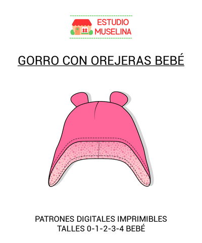 MOLDE DIGITAL GORRO CON OREJERAS BEBÉ - PDF PARA IMPRIMIR 