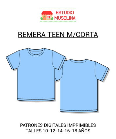 MOLDE DIGITAL REMERA TEEN M/CORTA - PACK PARA IMPRIMIR EN PDF