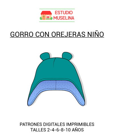 MOLDE DIGITAL GORRO CON OREJERAS NIÑO - PDF PARA IMPRIMIR