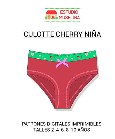 MOLDE DIGITAL CULOTTE CHERRY NIÑA - PDF PARA IMPRIMIR + VIDEO TUTORIAL 