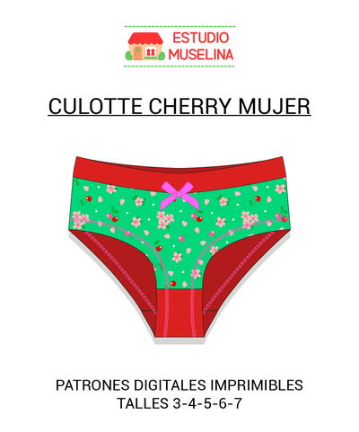 MOLDE DIGITAL CULOTTE CHERRY MUJER - PDF PARA IMPRIMIR + VIDEO TUTORIAL 