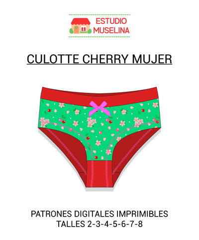 MOLDE DIGITAL CULOTTE CHERRY MUJER - PDF PARA IMPRIMIR + VIDEO TUTORIAL 