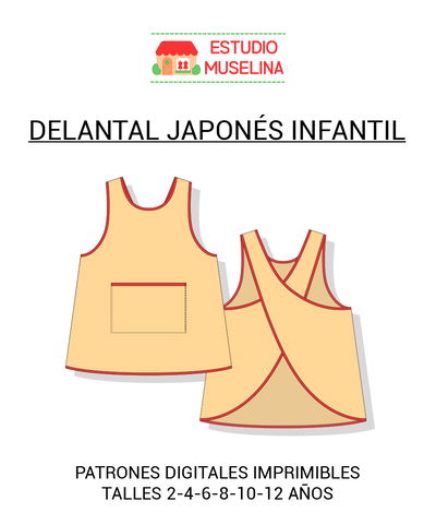 MOLDE DIGITAL DELANTAL JAPONÉS INFANTIL - PDF PARA IMPRIMIR