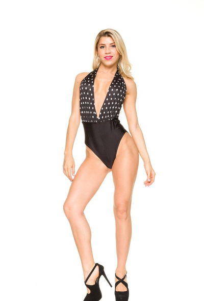 Body escote Marylin -Pin Up lunares combinado con negro