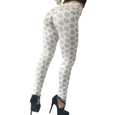 Calza blanca de Lycra Suplex-Estampado Frutillas Drapeada en la cola Efecto Push Up