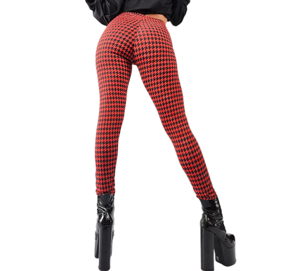 Calza Frizada Ojo de Perdiz Rojo con Negro Efecto Push Up 
