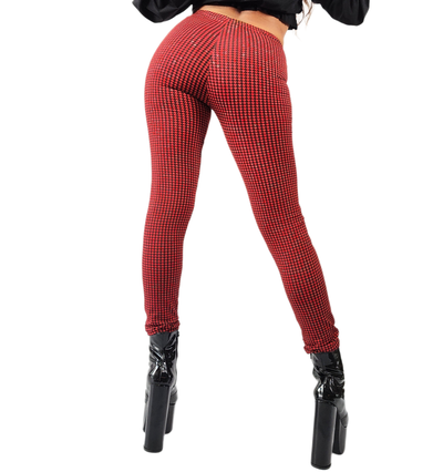 Calza Frizada Ojito de Perdiz Mini  Rojo con Negro Efecto Push Up 