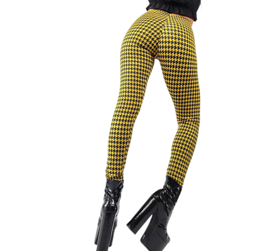 Calza Frizada Ojo de Perdiz Amarillo con Negro Efecto Push Up 