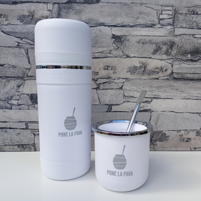 Kit Yerbera y Azucarera 3 en 1 + Ecomate Blanco - Pone La Pava