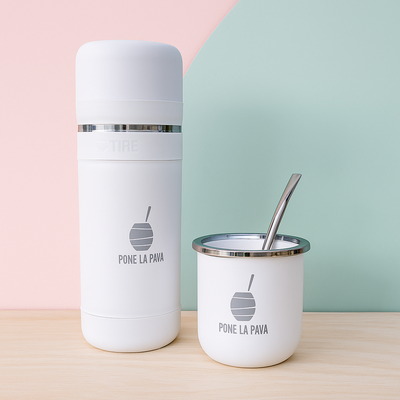 Kit Yerbera y Azucarera 3 en 1 + Ecomate Blanco - Pone La Pava