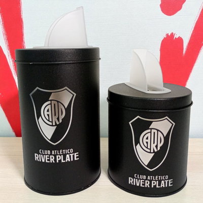 Mate de Acero Inox. c/bombilla + vertedores River Plate